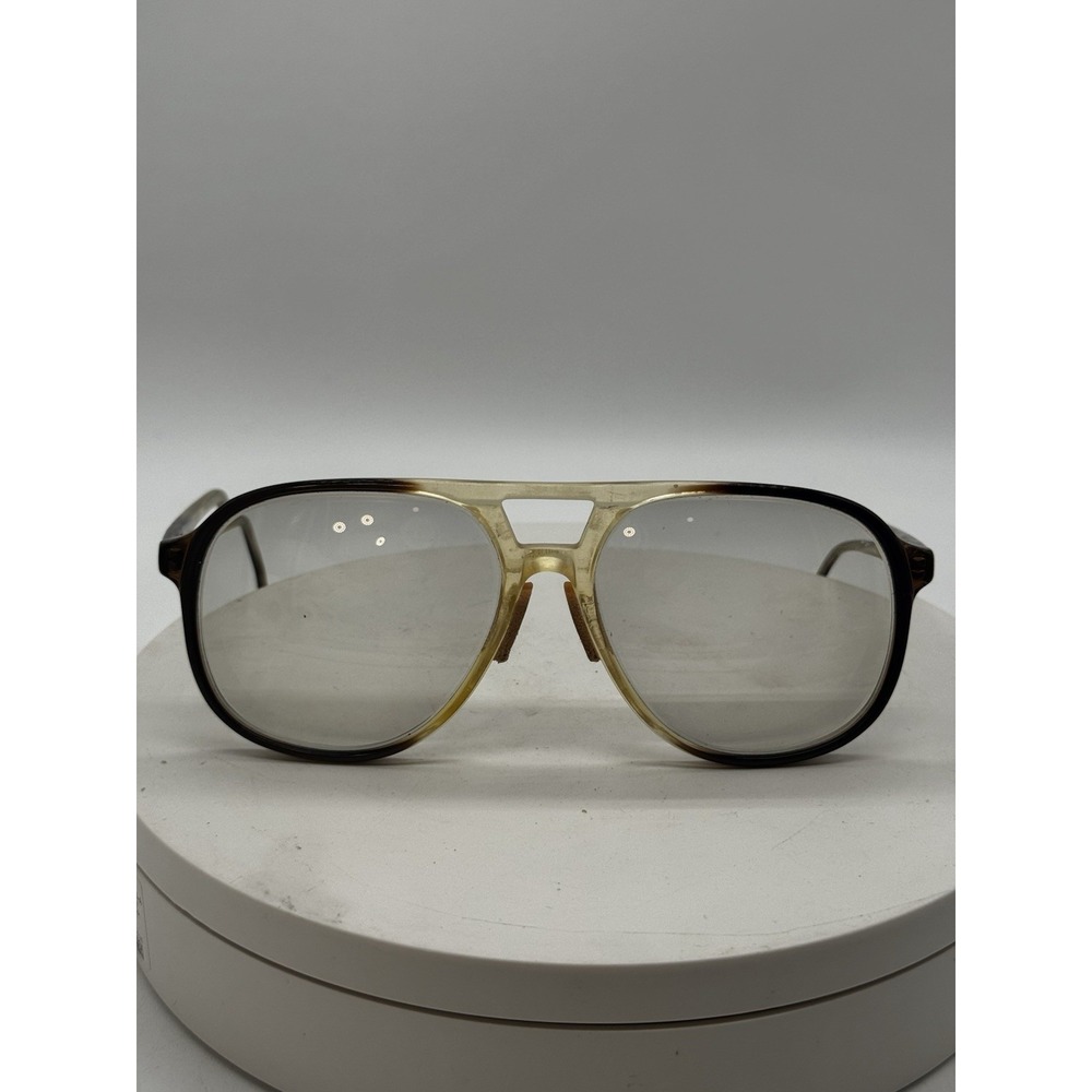 Vintage 70s Aviator Clinton Frames Glasses Nerd Two Tone Plastic Brown 55-18-150